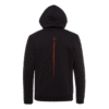 Back view of black Zeig Dich Rammstein hoodie with vertical red slash and small Rammstein logo near the top center.