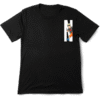 Front view of black Naruto T-shirt with a small graphic of Naruto running inside a white letter ‘N’ on the chest.