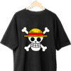 Black One Piece T-Shirt with Straw Hat Jolly Roger logo on the front – anime pirate symbol merch