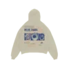 “Back view of The Brightest Sun Beige Imagine Dragons hoodie showcasing bold graphics with circular designs, planets, and the band’s name in blue and orange.”