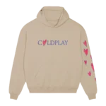 Front view of the ALL MY LOVE Coldplay Hoodie featuring bold Coldplay text with a heart design – official Coldplay merch for fans