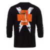 Back of a black long-sleeve Rammstein shirt with a large orange and white distressed Weisses Kreuz graphic.