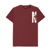 “Front view of red wine Naruto T-shirt with Naruto running inside a white letter ‘N’ printed on the chest.