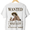White One Piece T-Shirt featuring Luffy’s bold wanted poster design