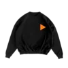 Black Imagine Dragons crewneck front view with a small red and yellow ID logo on the chest, minimalist and modern design.